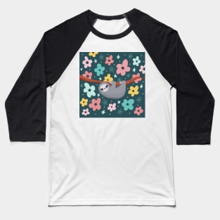 Sloth and Flowers Baseball T-Shirt